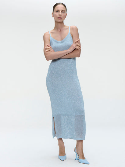 Robe en maille de viscose et lurex E23107R | Bleu clair