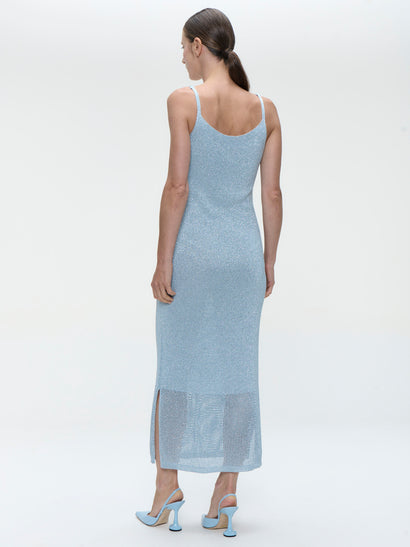 Robe en maille de viscose et lurex E23107R | Bleu clair