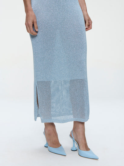 Robe en maille de viscose et lurex E23107R | Bleu clair