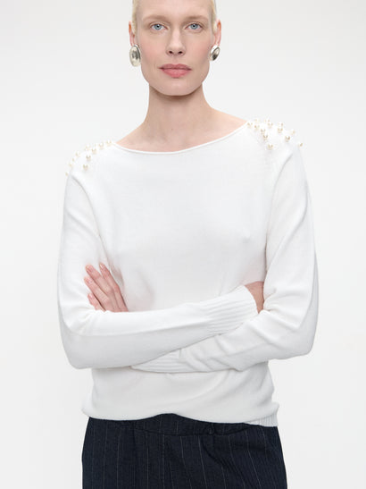 Pullover viscose pearls NB2445P | Off White