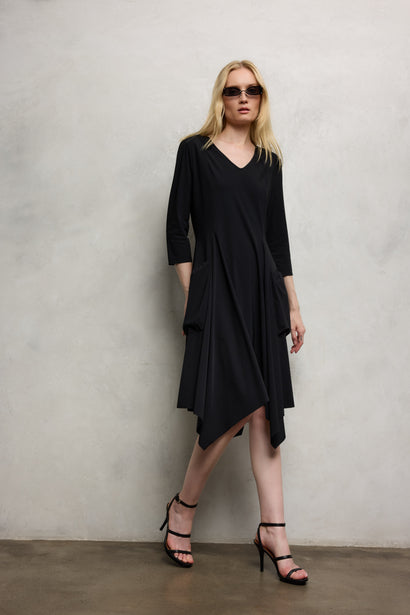 Caro LS technisches Jersey-Kleid mit Stretch-Anteil | Schwarz
