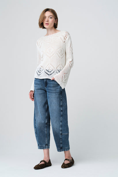 Pull ajouré à sequins E25053 | Écru