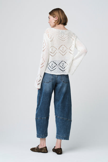Pull ajouré à sequins E25053 | Écru