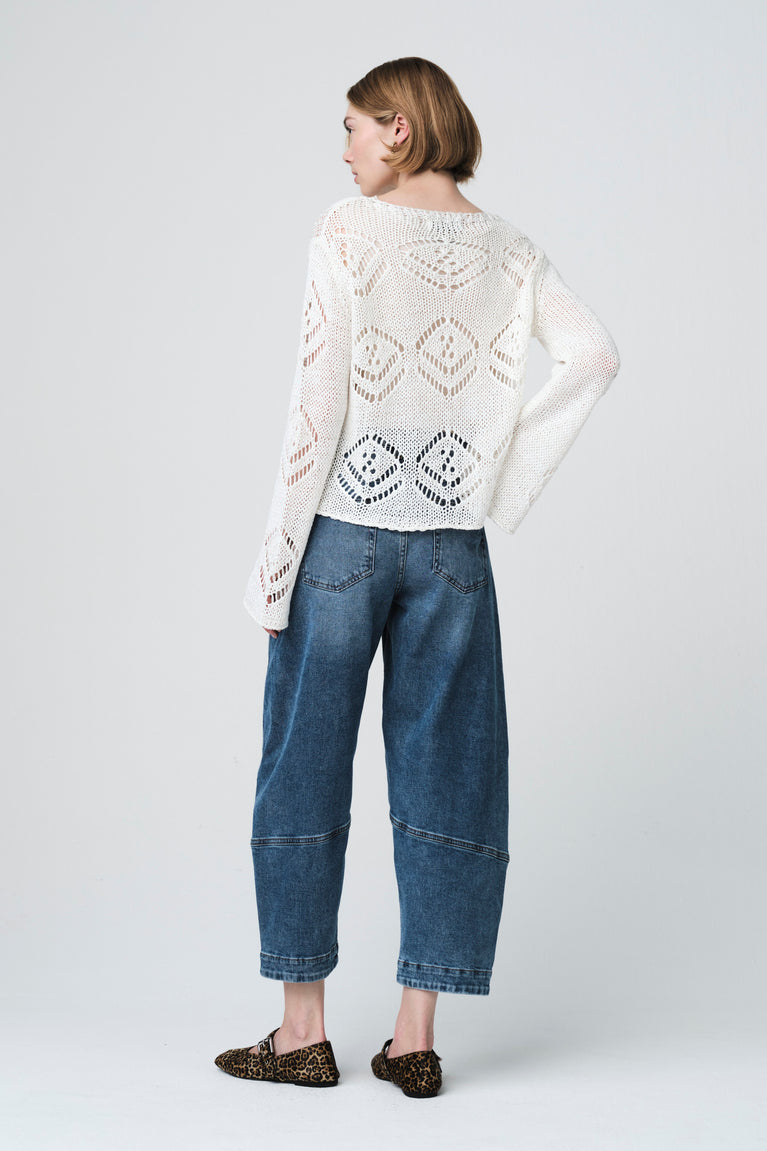 Sequined hole pullover E25053 | Ecru