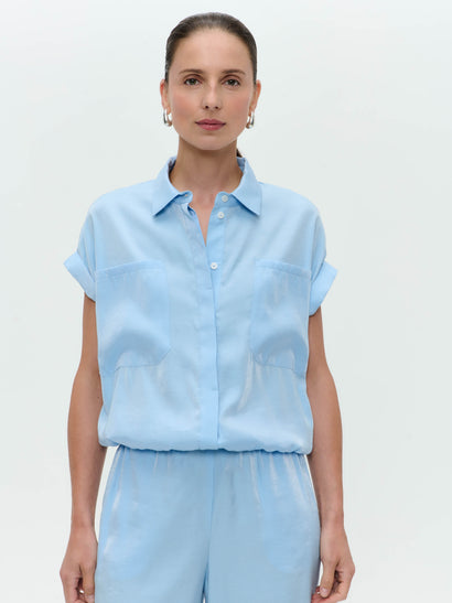 Renate shiny viscose blouse | Light Blue