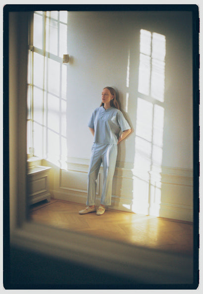 IrenaN structuur technische jersey broek | Lichtblauw