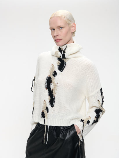 Fancy high neck Pullover H25024 | Off White