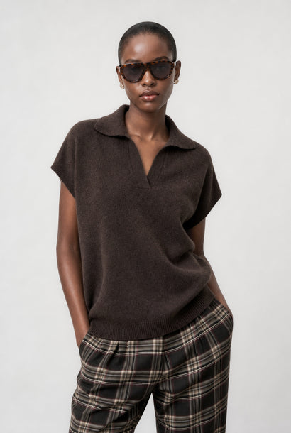 Polo en cachemire mélangé 26554 | Marron