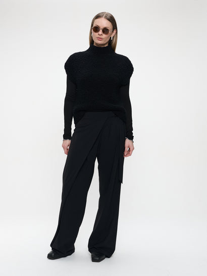 Grof gebreid bouclé vest | Zwart