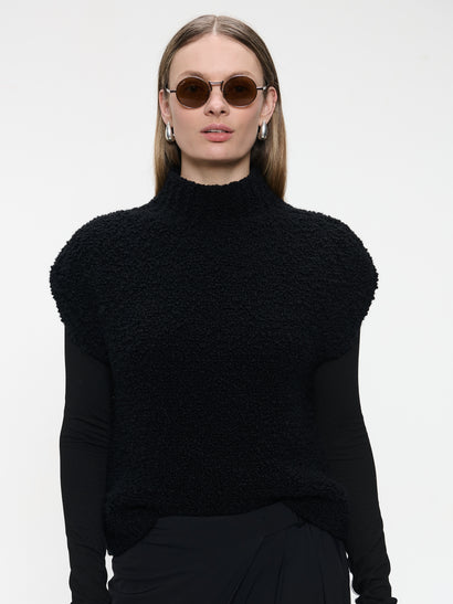 Grof gebreid bouclé vest | Zwart