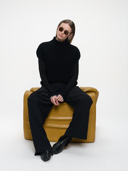 Grof gebreid bouclé vest | Zwart