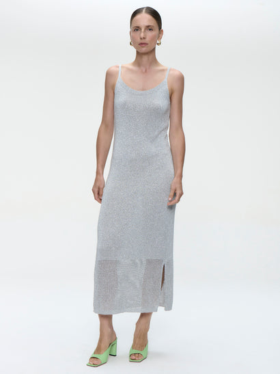 Gebreide viscose lurex jurk E23107R | Zilver