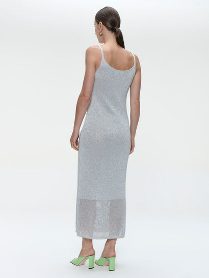 Gebreide viscose lurex jurk E23107R | Zilver