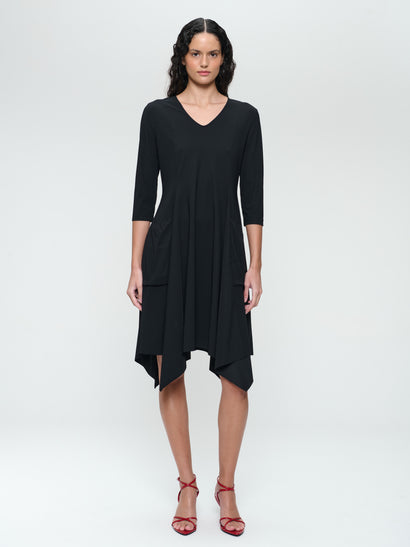 Caro LS technisches Jersey-Kleid mit Stretch-Anteil | Schwarz