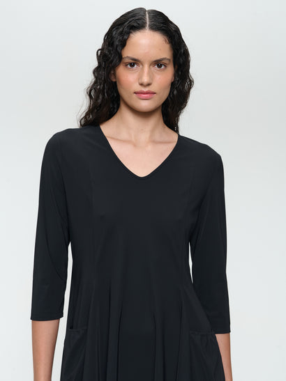 Caro LS technisches Jersey-Kleid mit Stretch-Anteil | Schwarz