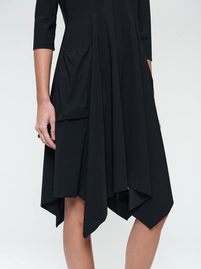 Caro LS technisches Jersey-Kleid mit Stretch-Anteil | Schwarz