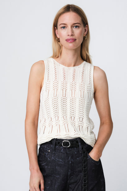 Strickweste mit Lochmuster E24082 | Ecru