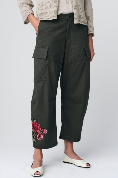 Twill utility embroidery pants | Khaki