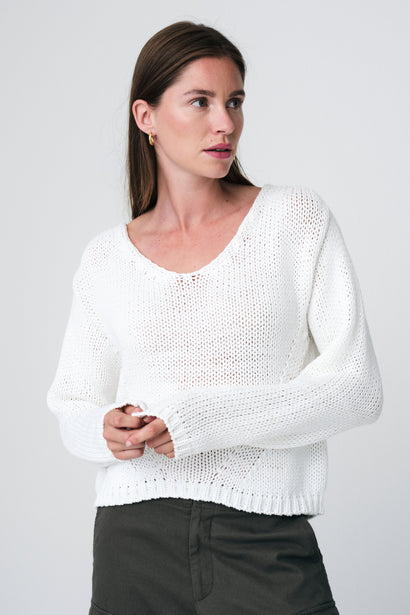Maglione fantasia in cotone E20197S | Bianco sporco