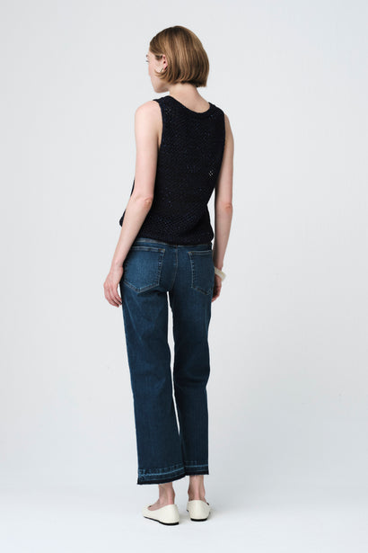 Top en maille ajourée à sequins 90841 | Bleu chiné
