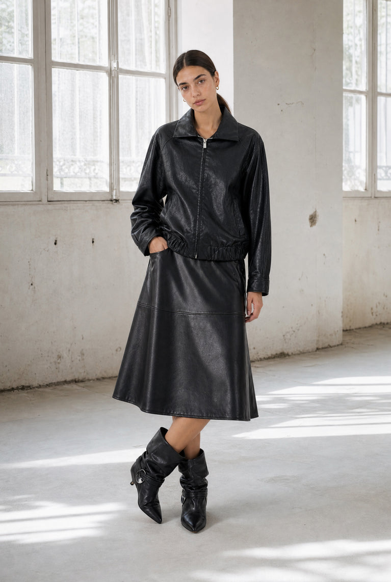 Pola eco Leer Bomber Jack | Black