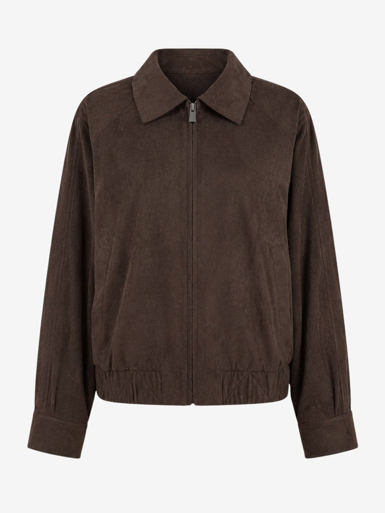Pia suede effect bomber Jacke | Dark Brown