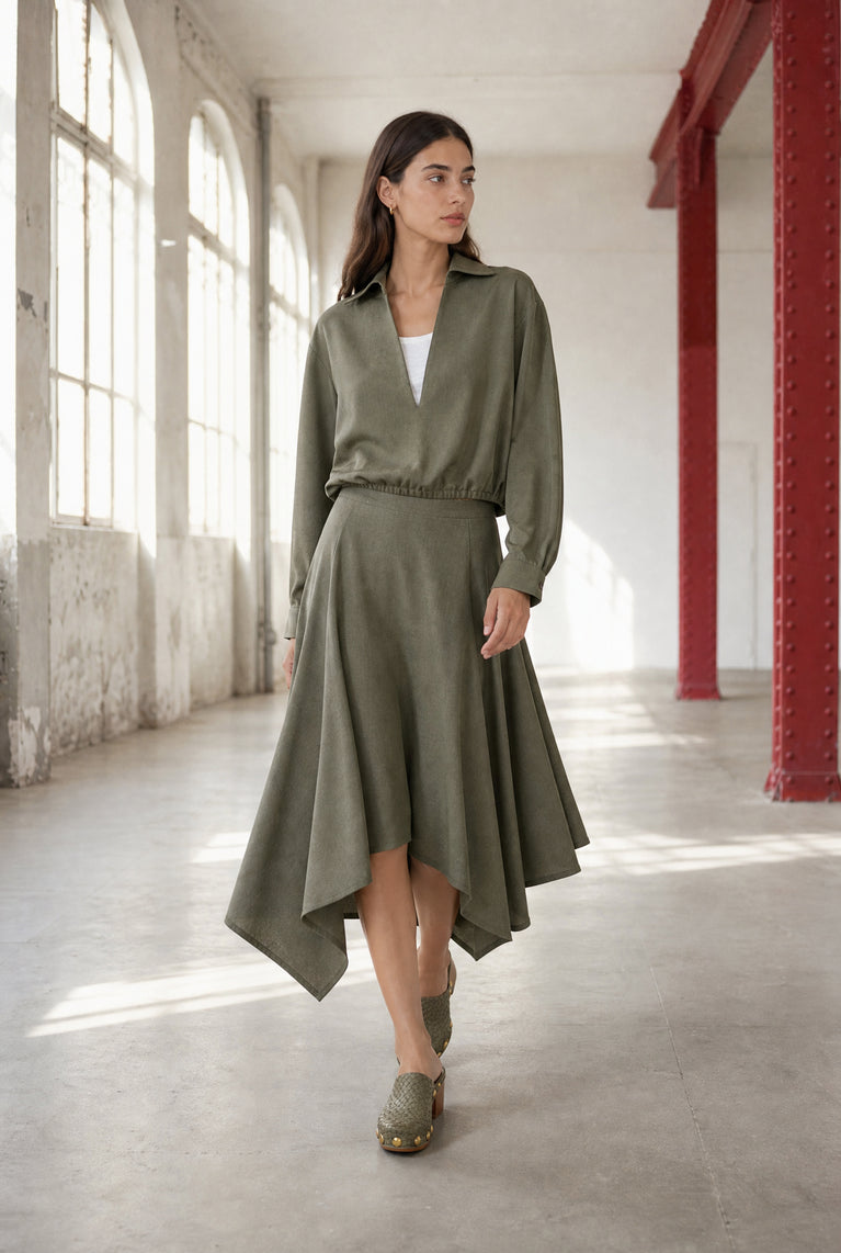 Dina Viskose double Bluse | Green