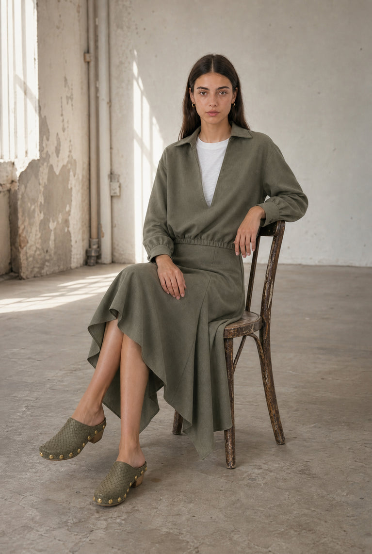 Dina Viskose double Bluse | Green