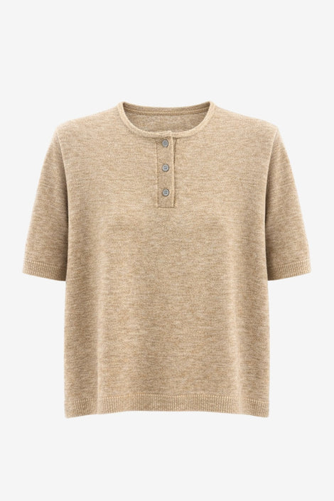 Moon Effen Gebreid Top | Beige Melange