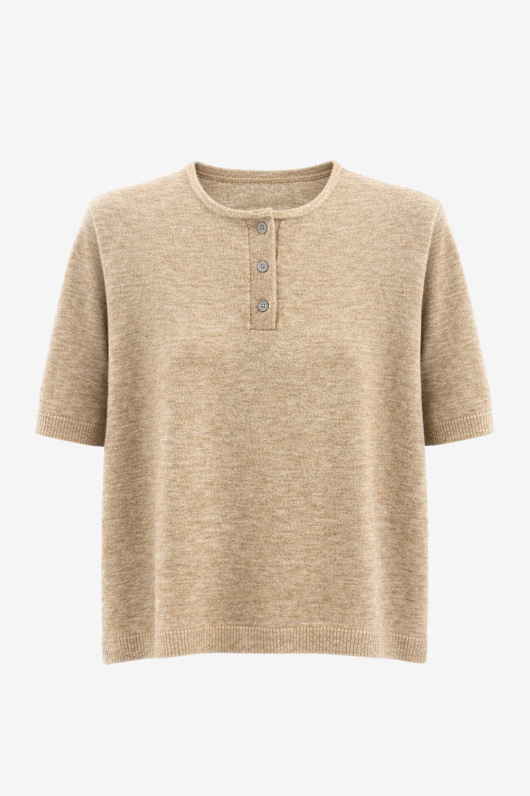 Moon plain knit top | Beige Melange