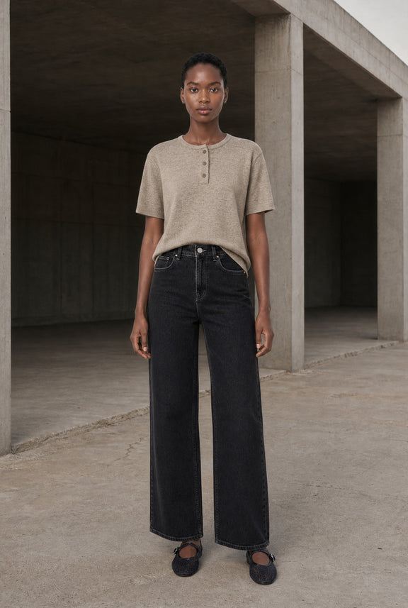 Moon Effen Gebreid Top | Beige Melange
