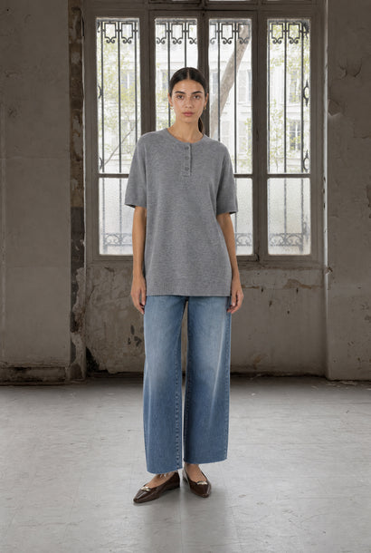 Top long Rora en maille unie | Gris chiné