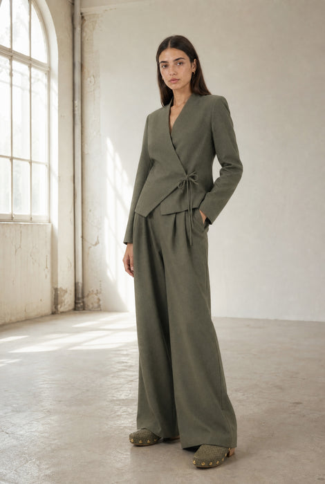 Jade fitted Viskose blazer | Green Melange