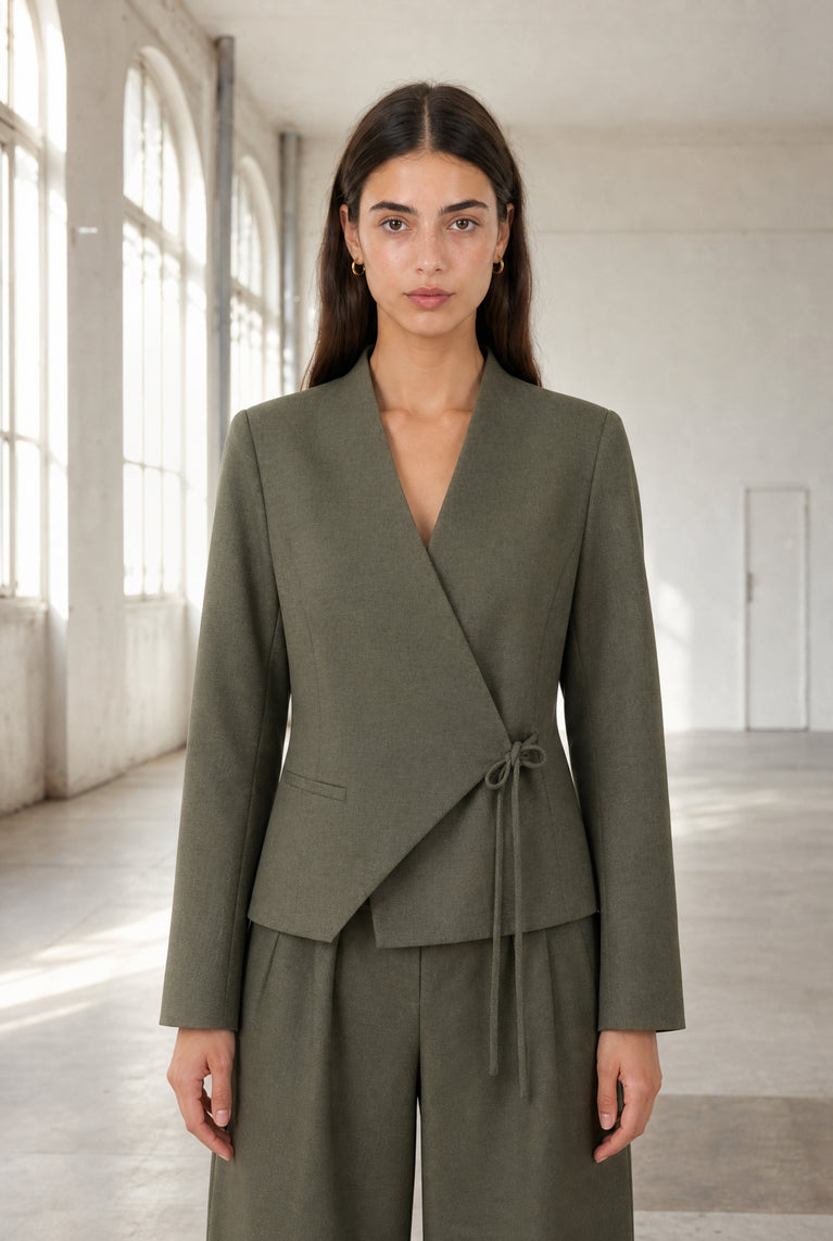 Jade fitted Viskose blazer | Green Melange