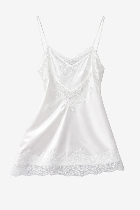 Amina silk top whit lace trim | White