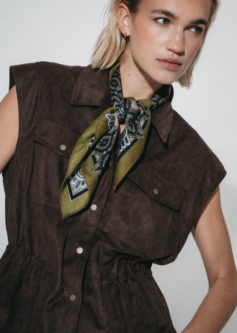 Arden suede effect vest | Dark Brown