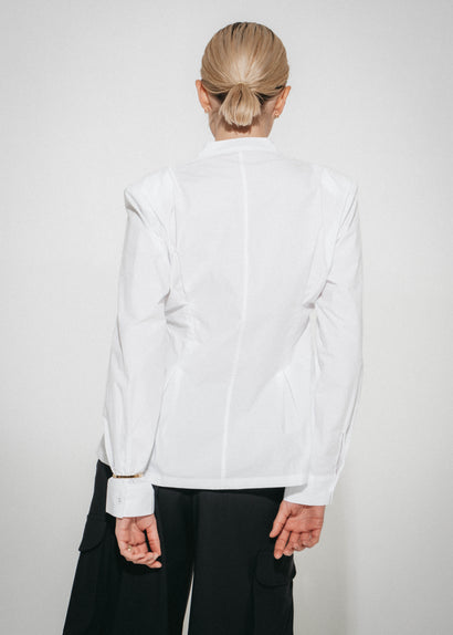 Asymmetrisk omlottblus i poplin | Vit