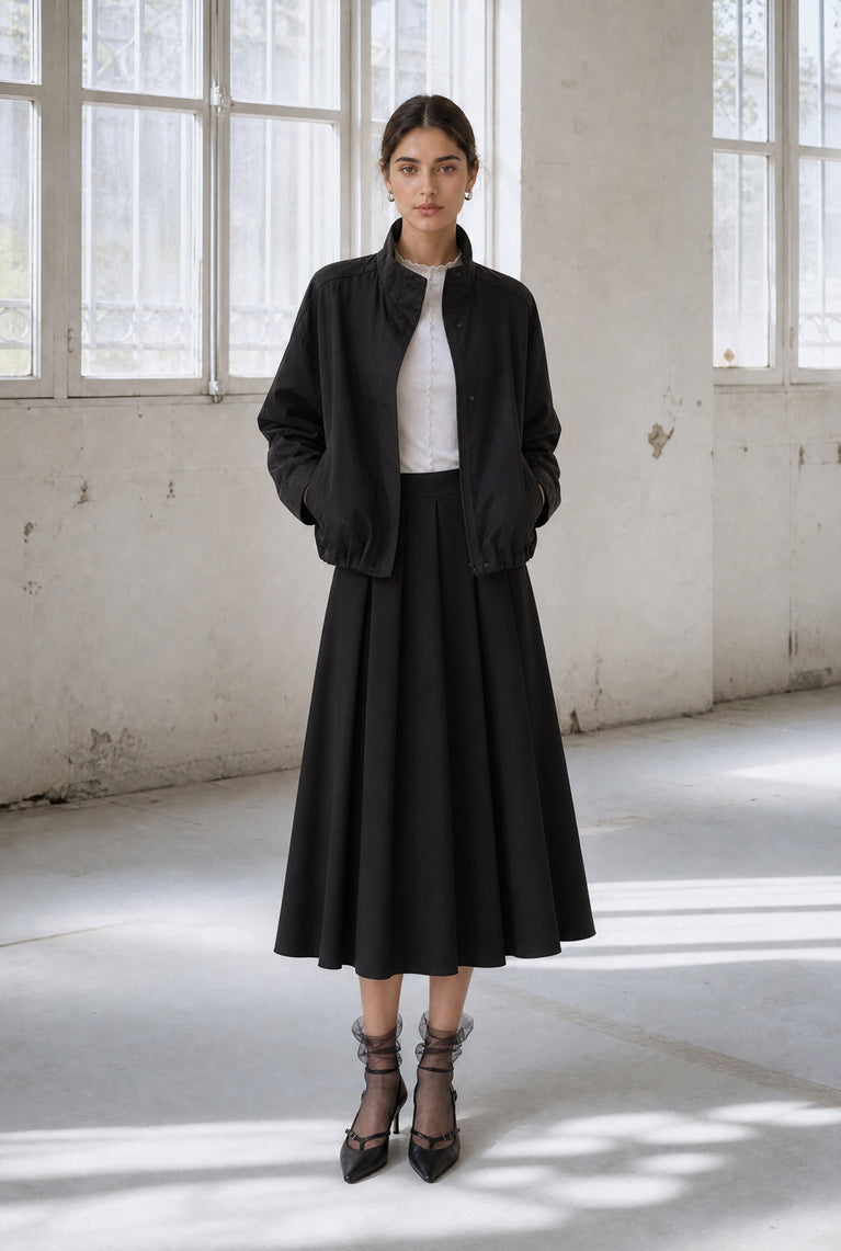 Awrora Baumwolle pleated bomber Jacke | Navy