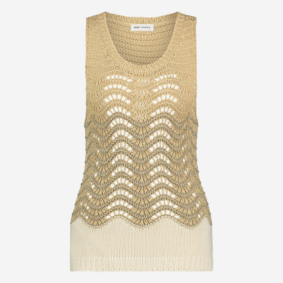 Openwork two-tone knit top 9061 | Beige Gold