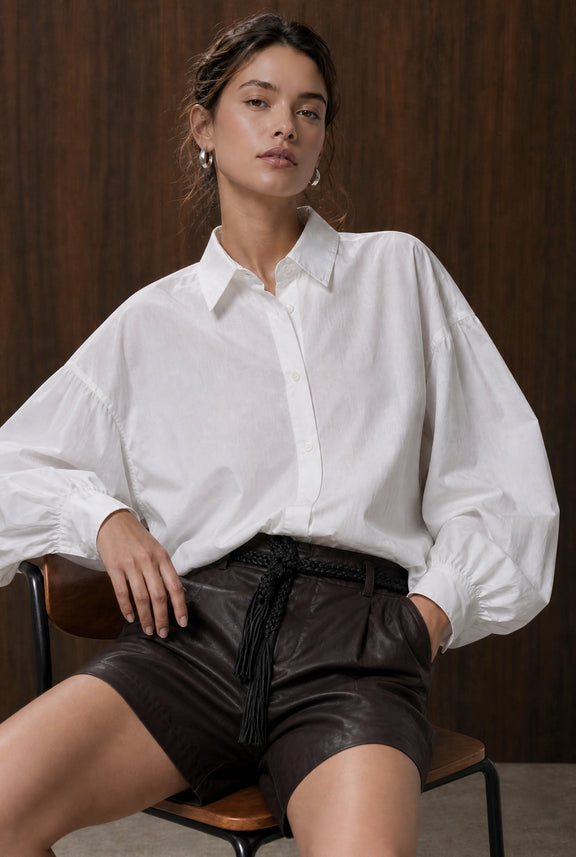 Adelina Baumwolle oversized Bluse | White