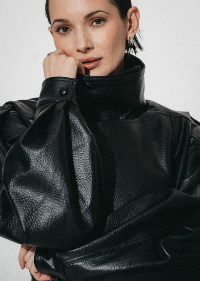 Veste oversize Bo en cuir écologique | Noir