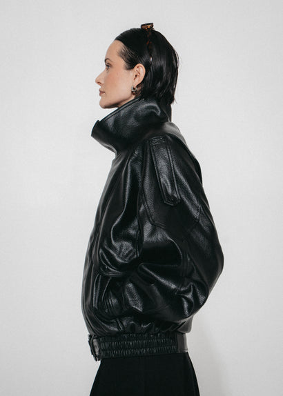 Veste oversize Bo en cuir écologique | Noir
