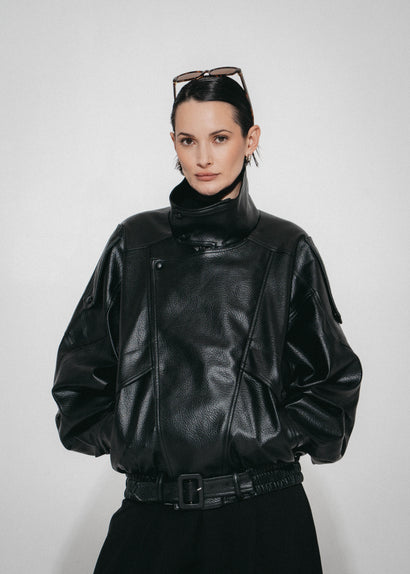 Veste oversize Bo en cuir écologique | Noir