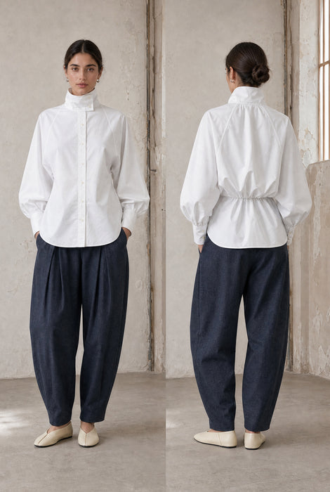 Bree katoen popeline blouse | White