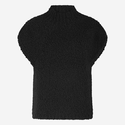 Grof gebreid bouclé vest | Zwart