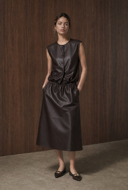Clare eco leather vest | Dark Brown