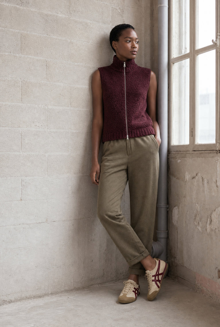Weste Boucle long zip | Bordo
