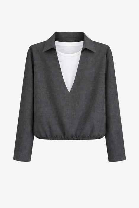 Dina Viscose double Blouse | Anthracite