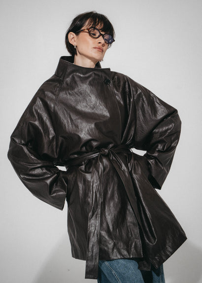 Cappotto Noir in ecopelle | Marrone scuro