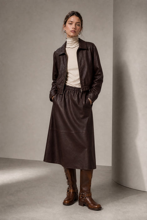 Pola eco leather bomber Jacke | Dark Brown